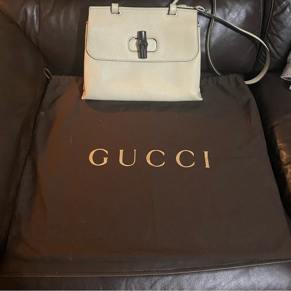 Gucci Cream Leather Bamboo Women's Bag
